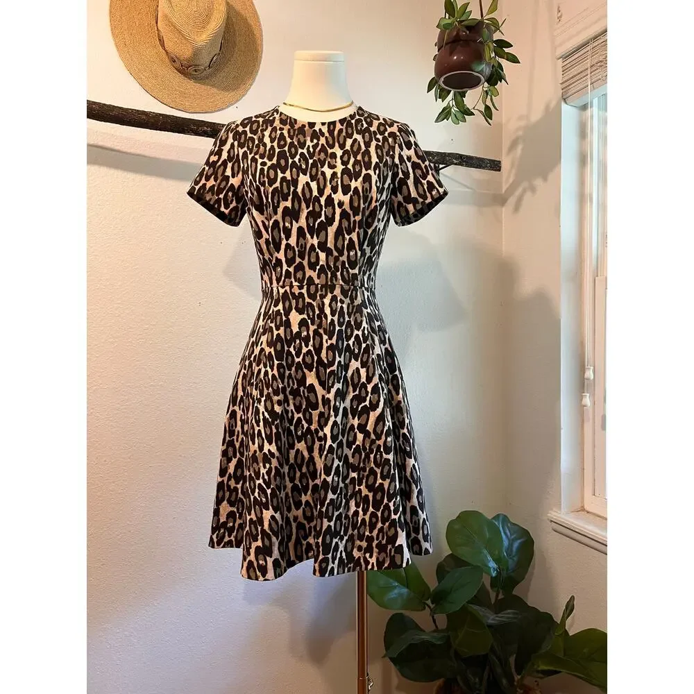 Kate Spade Animal Print Short Sleeve Fit & Flare Cocktail Summer Dress Size 4